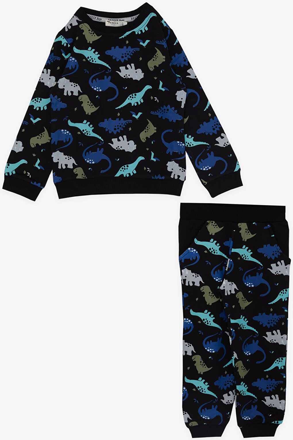 Boy's Tracksuit Set Black with Dinosaur Pattern (Age 1-4)