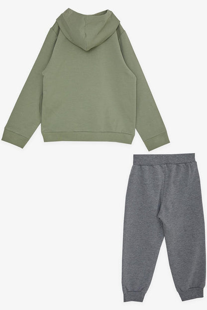 Boys' Tracksuit Set Zippered Skateboarder Crocodile Printed Khaki Green (1.5-5 Years)