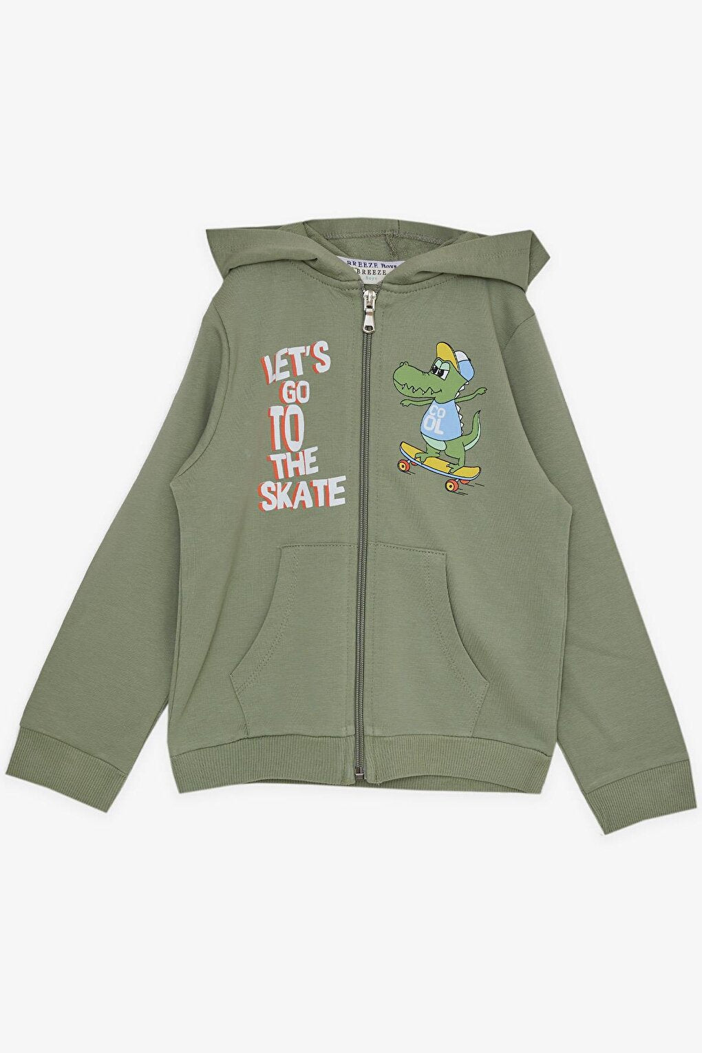 Boys' Tracksuit Set Zippered Skateboarder Crocodile Printed Khaki Green (1.5-5 Years)