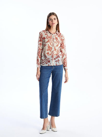 Paisley Pattern Chiffon Shirt in Beige and Cinnamon Colors