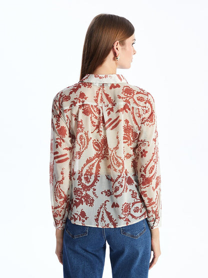 Paisley Pattern Chiffon Shirt in Beige and Cinnamon Colors