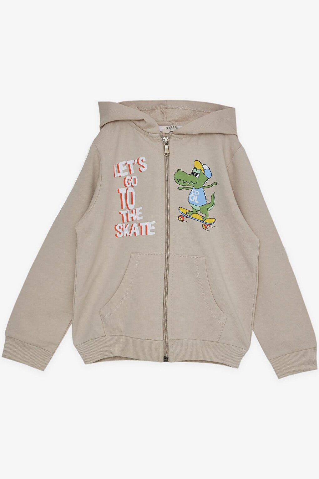 Boy's Tracksuit Set Zippered Skateboarder Crocodile Printed Beige (1.5-5 Years)