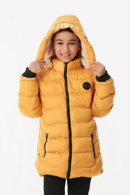 Boy's Puffer Coat with Printed Hood and Zipper