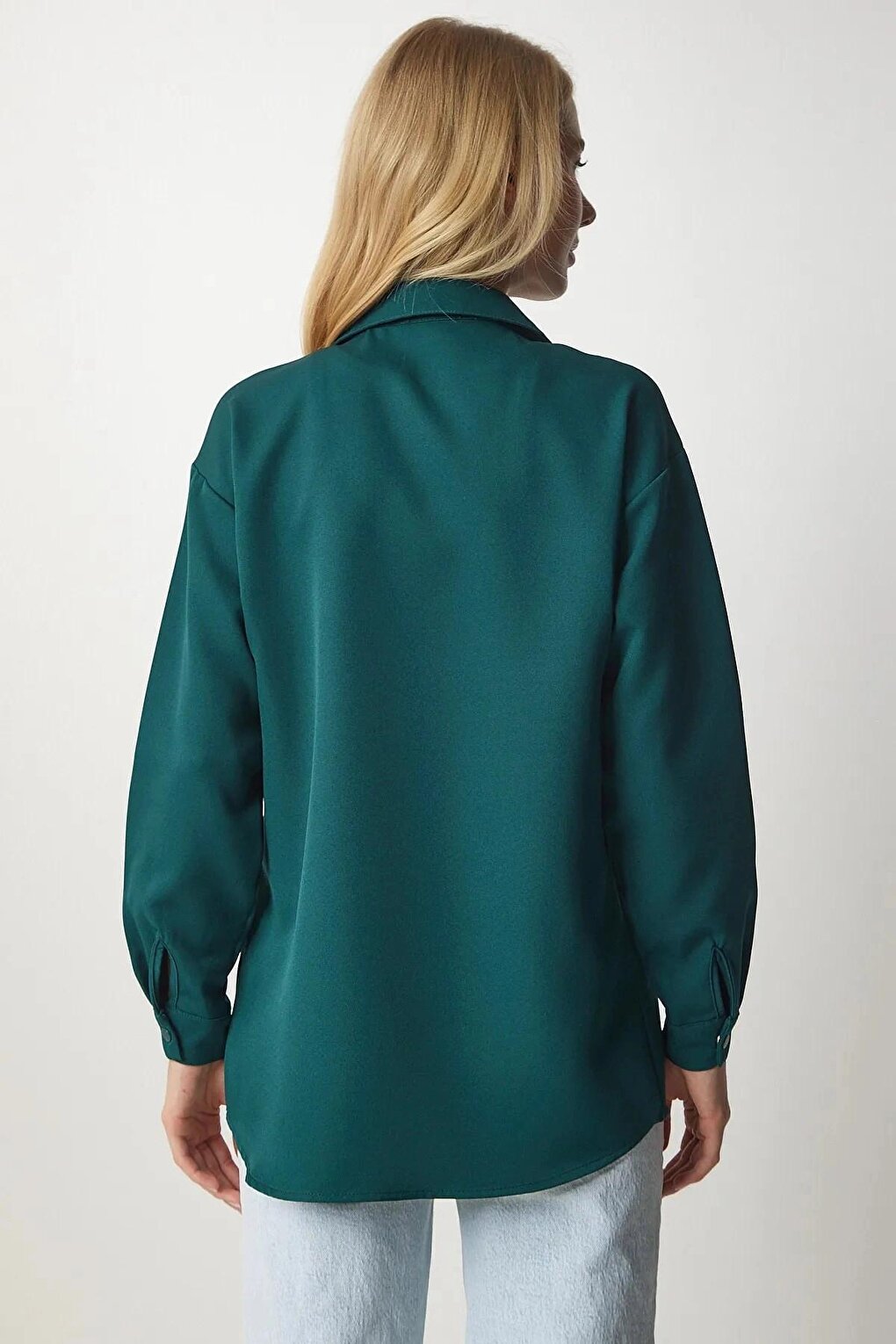 Women's Emerald Green Oversize Snap Button Pocket Detailed Shirt Jacket HZL23W-BD1201941