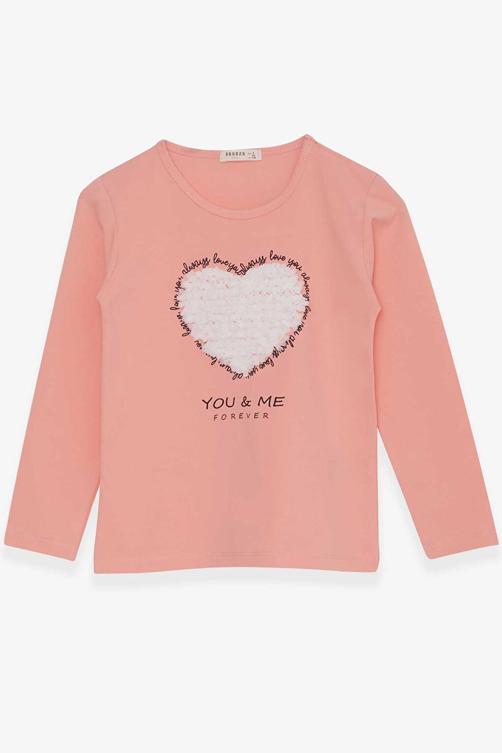 Girl's Long Sleeve T-Shirt Heart Tulle Embroidered Salmon (9-12 Years)