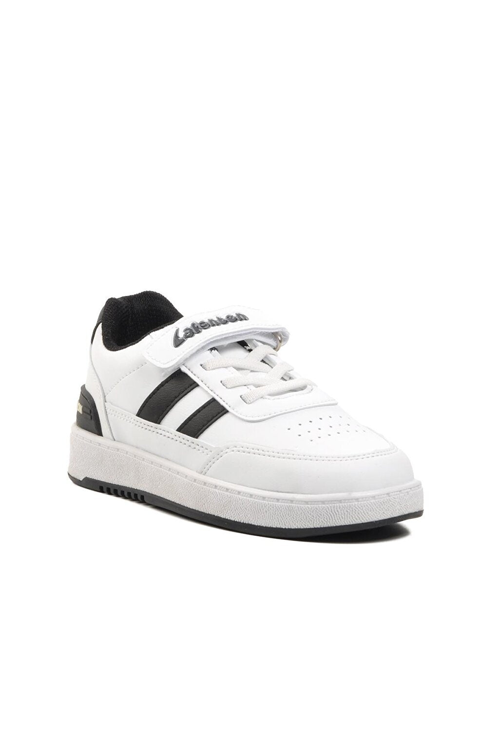 725-24K-P White-Black Velcro Kids Sneaker