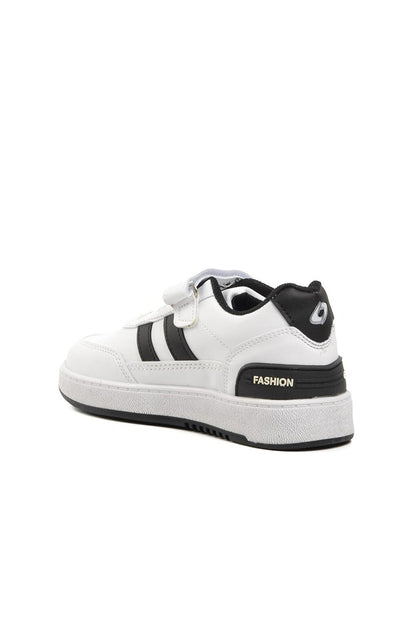 725-24K-P White-Black Velcro Kids Sneaker