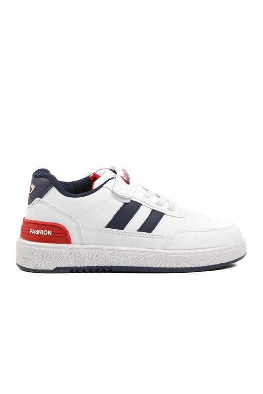 725-24K-P White-Navy Blue-Red Velcro Kids Sneaker