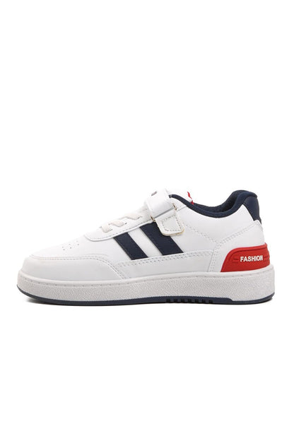 725-24K-P White-Navy Blue-Red Velcro Kids Sneaker