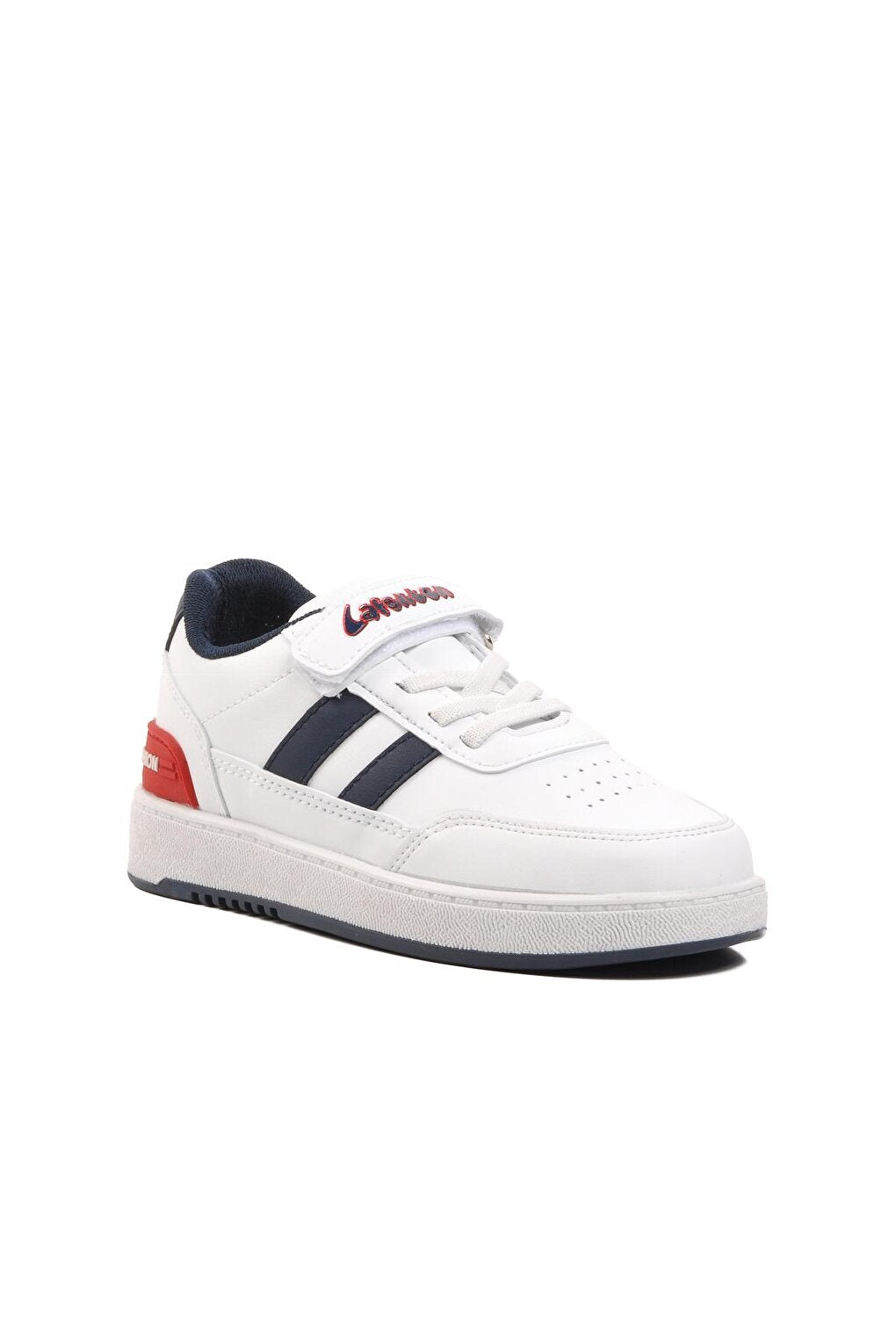 725-24K-P White-Navy Blue-Red Velcro Kids Sneaker