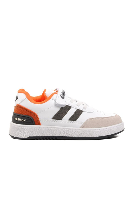 725-24K-P White-Ice-Orange Velcro Kids Sneaker