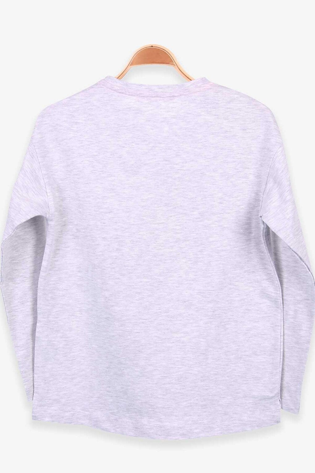 Girl's Long Sleeve T-Shirt Printed Stoned Light Gray Melange (Ages 8-14)