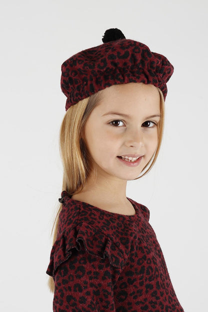 Girl's Leopard Patterned Ruffle Detailed Trendy Dress with Hat Ak2401