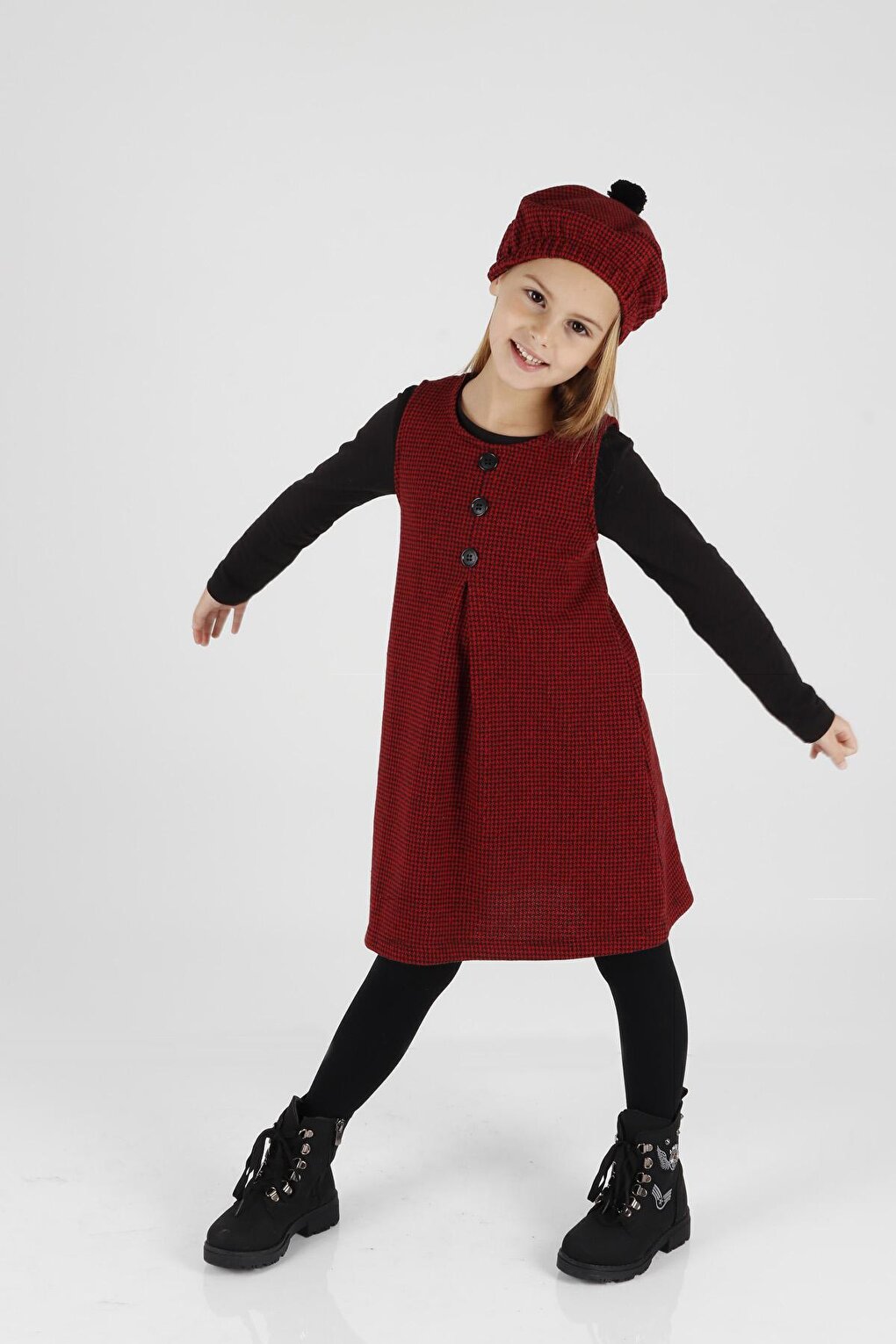 Girl's Button Detailed Badi and Hat Dress Ak2403