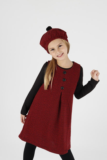 Girl's Button Detailed Badi and Hat Dress Ak2403