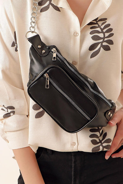 01077 Double Compartment Waist Bag - Black