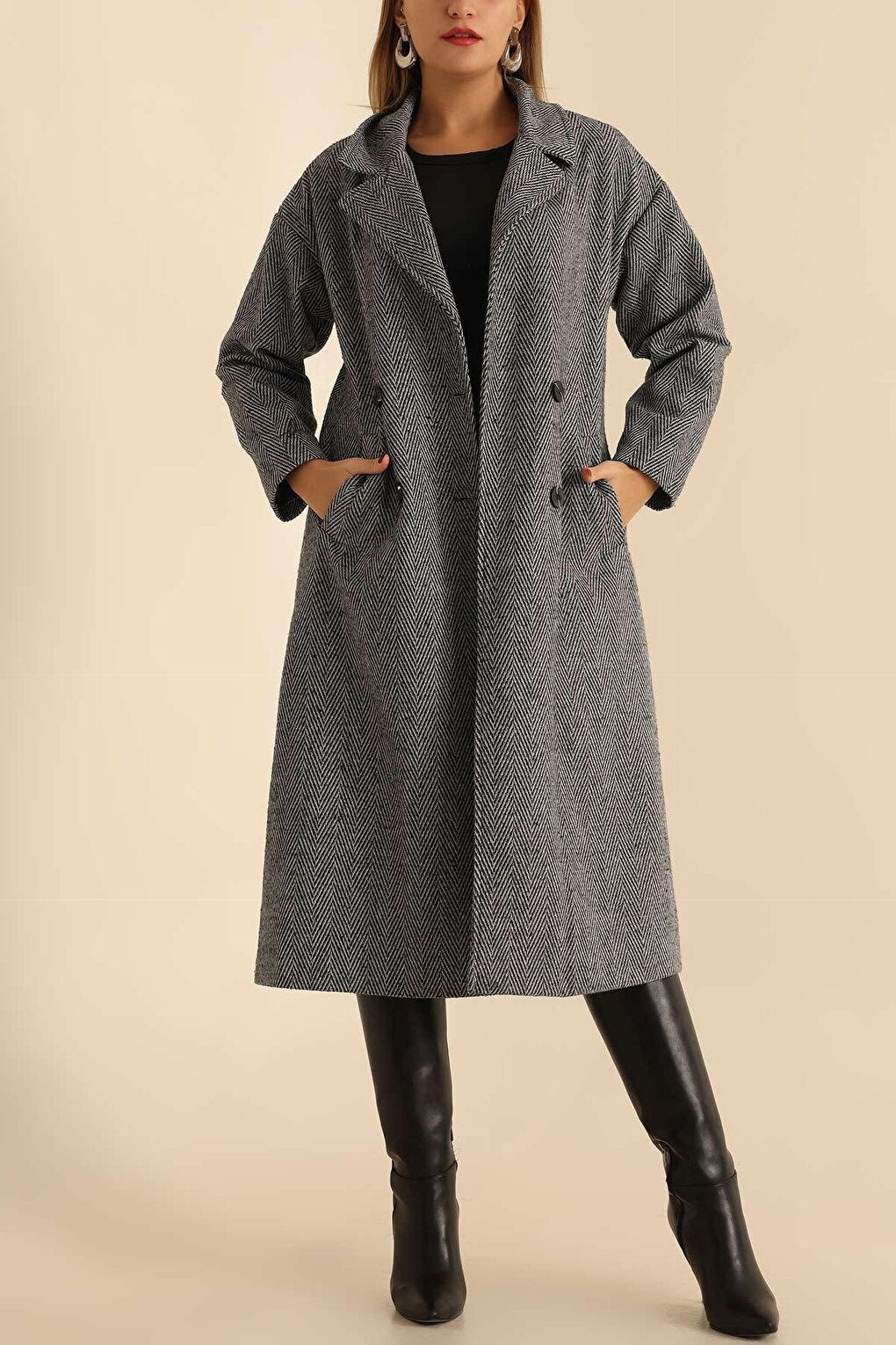 9113 Long Cashmere Coat - Black