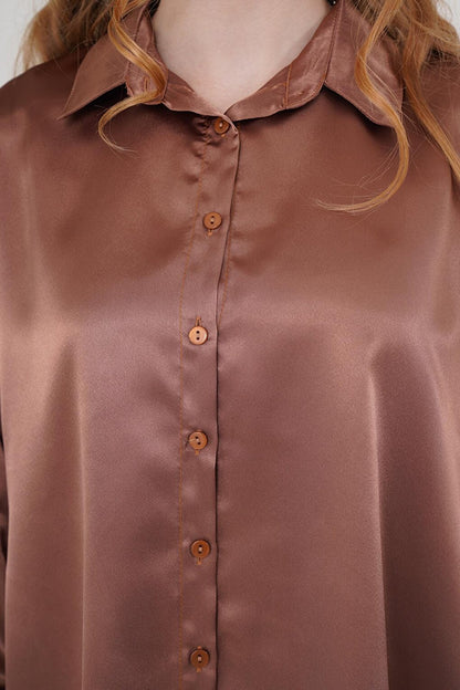 3964 Lightly Flowing Satin Shirt - Tan