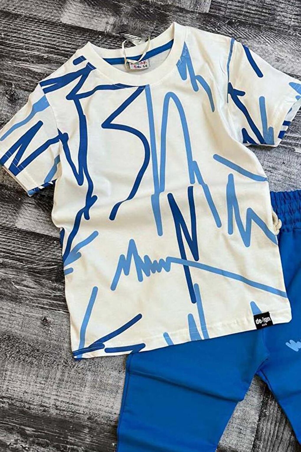 Boy's Text Printed Blue Tracksuit