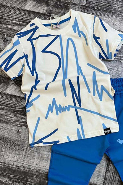 Boy's Text Printed Blue Tracksuit