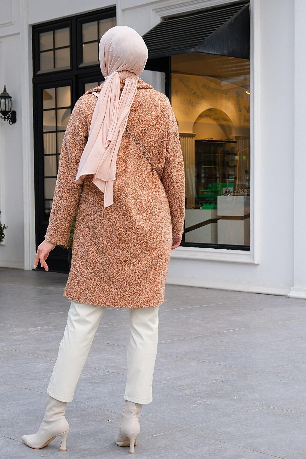 Double Breasted Neck Boucle Coat Cinnamon