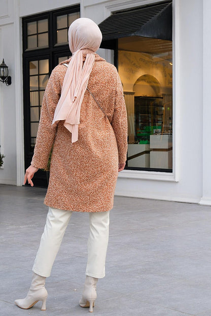 Double Breasted Neck Boucle Coat Cinnamon