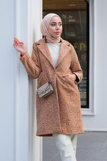 Double Breasted Neck Boucle Coat Cinnamon