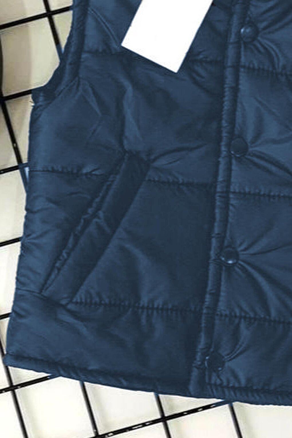 Boys' Navy Blue Puffer Vest with Snap Buttons and Pocket Detail