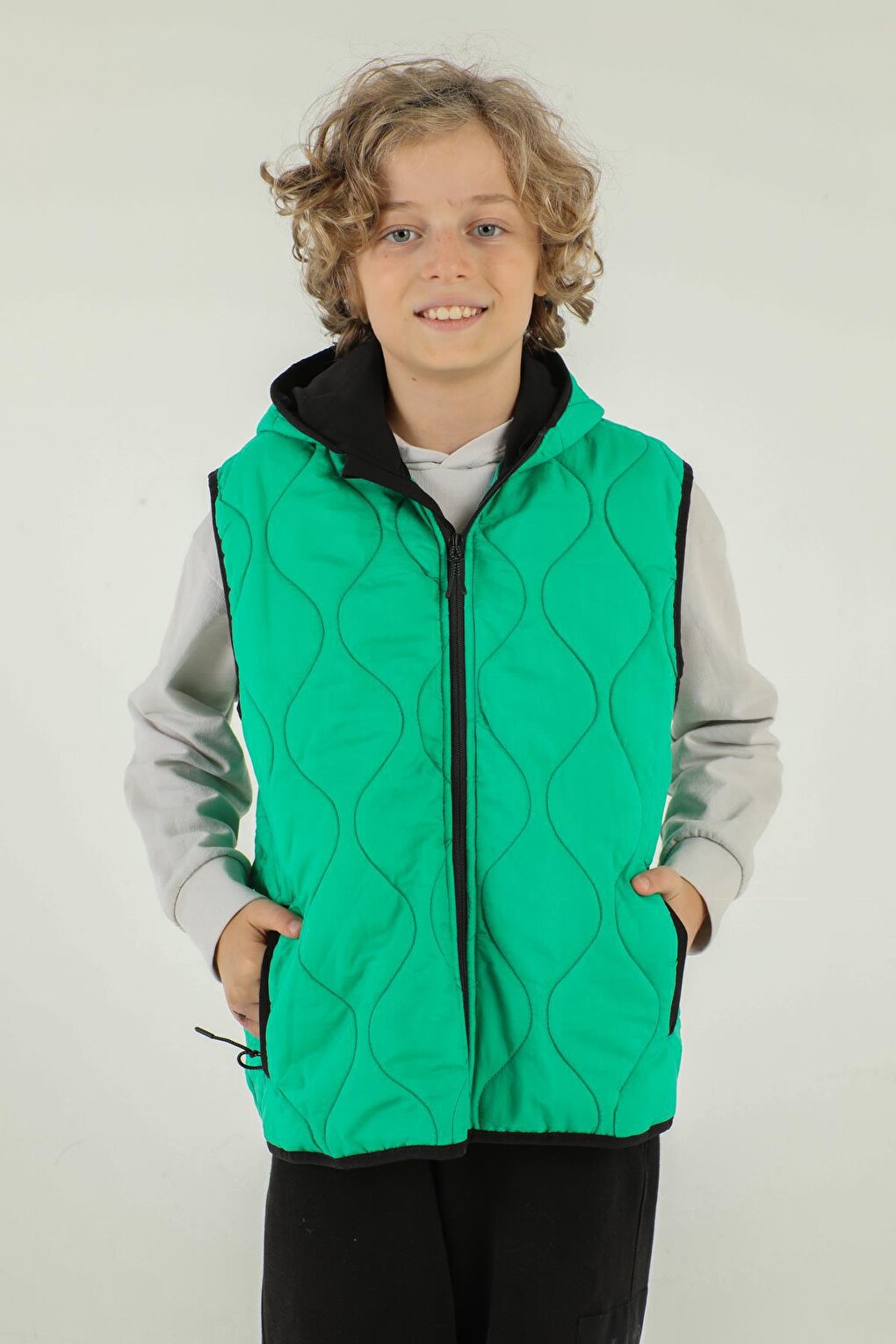 Hooded Double Pocket Zipper Detailed Boy's Vest