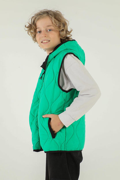 Hooded Double Pocket Zipper Detailed Boy's Vest