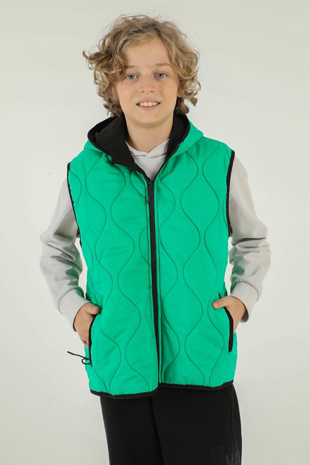 Hooded Double Pocket Zipper Detailed Boy's Vest