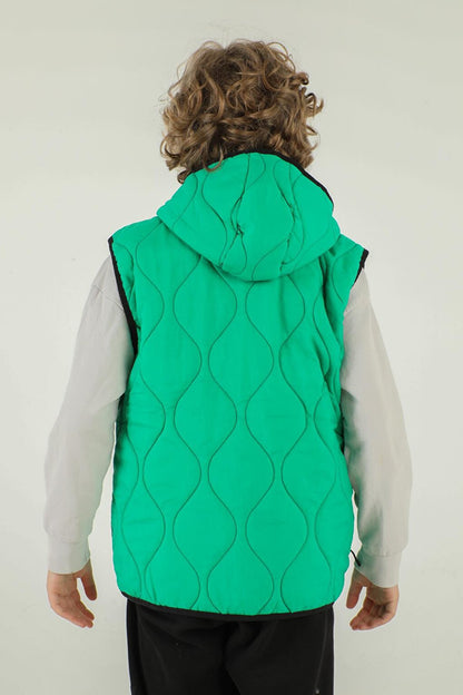 Hooded Double Pocket Zipper Detailed Boy's Vest