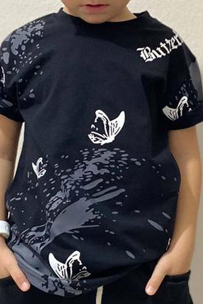 Boy's Butterfly Printed Black Tracksuit