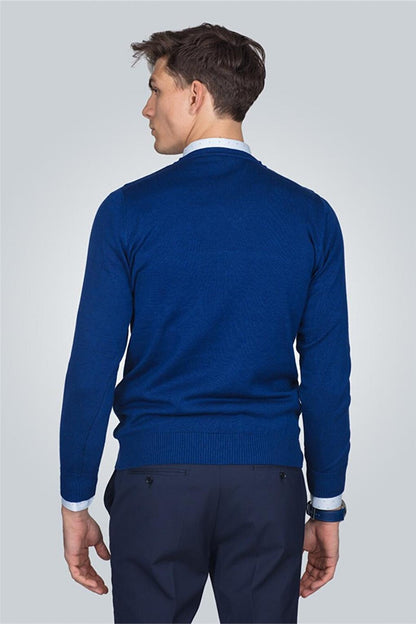 Slim Fit V-Neck Cotton Men's Blue Sweater