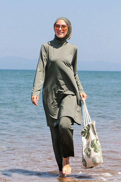 Khaki Fully Covered Hijab Swimsuit 1969