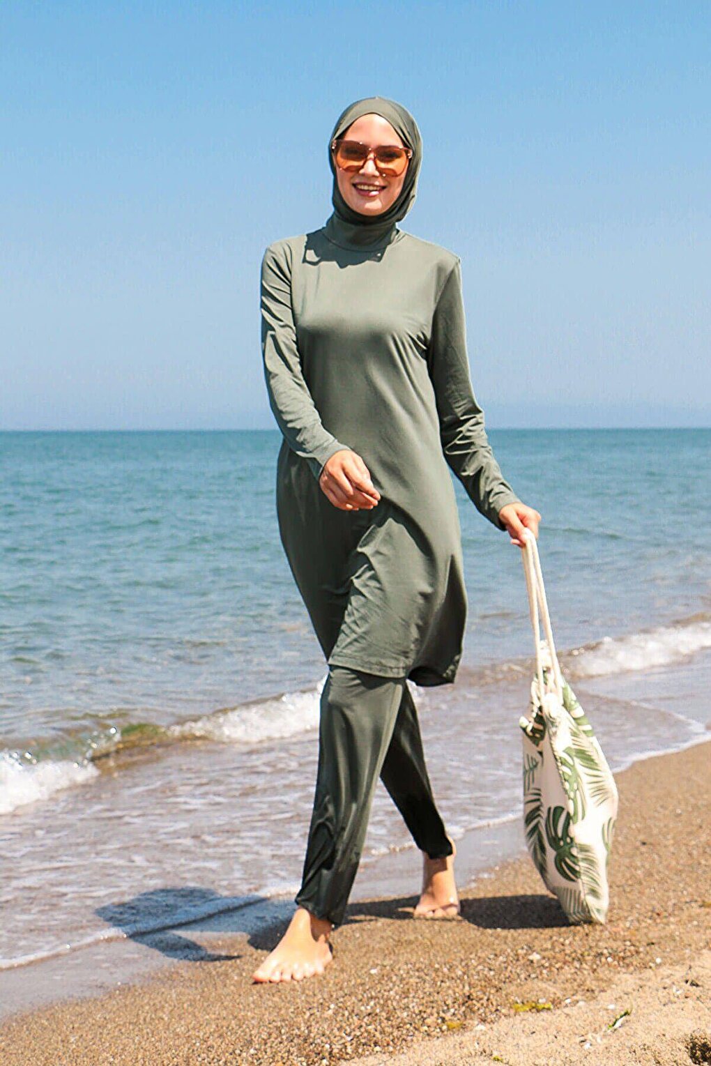 Khaki Fully Covered Hijab Swimsuit 1969