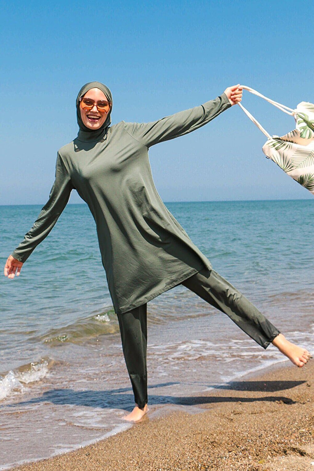 Khaki Fully Covered Hijab Swimsuit 1969