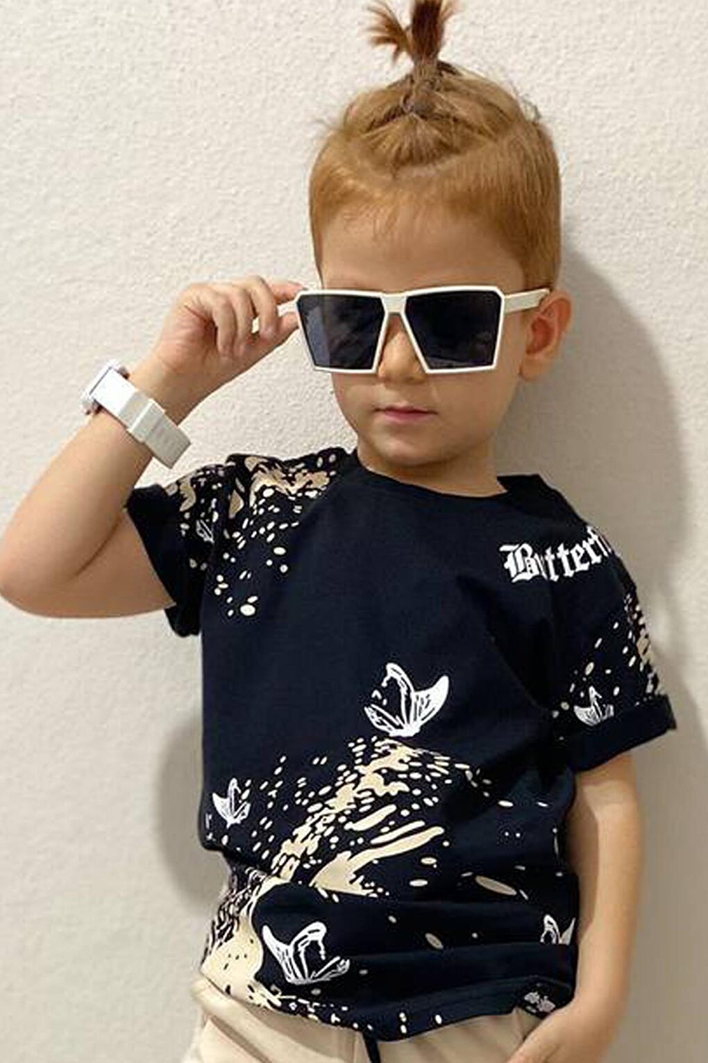 Boy's Butterfly Printed Cream Tracksuit