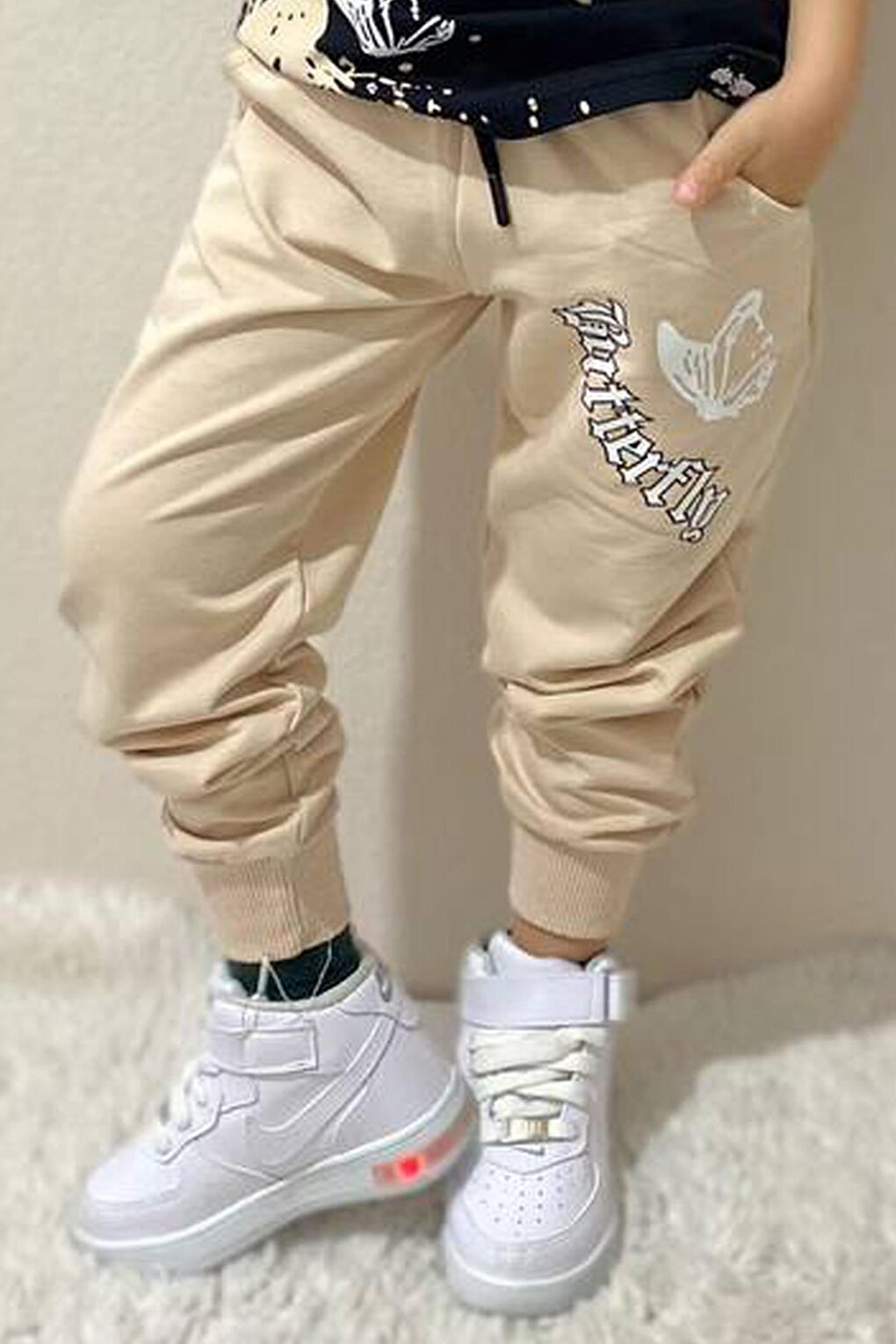 Boy's Butterfly Printed Cream Tracksuit