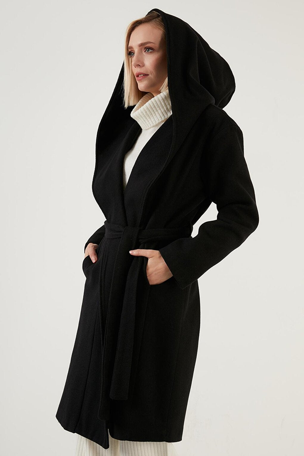 Cotton Regular Fit Belted Hooded Long Coat 6380082