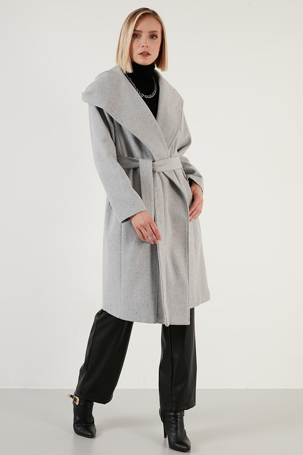 Cotton Regular Fit Belted Hooded Long Coat 6380082