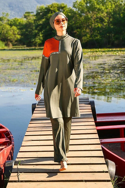 Khaki Fully Covered Hijab Swimsuit M2108