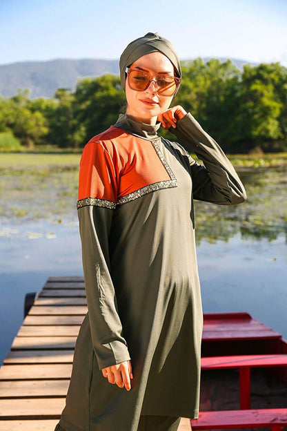 Khaki Fully Covered Hijab Swimsuit M2108