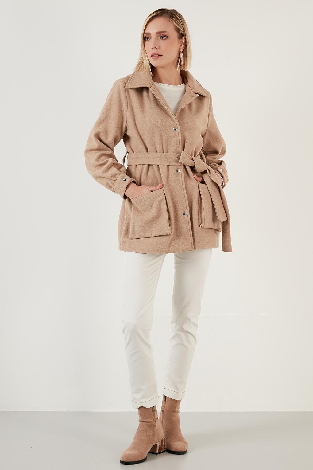 Cotton Regular Fit Belted Hooded Coat 6380057