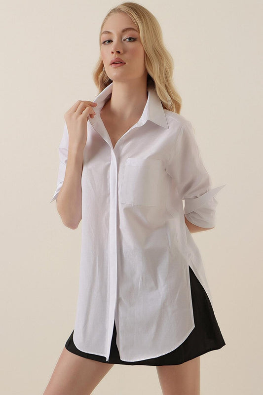 3879 Oversize Shirt with Pockets - White