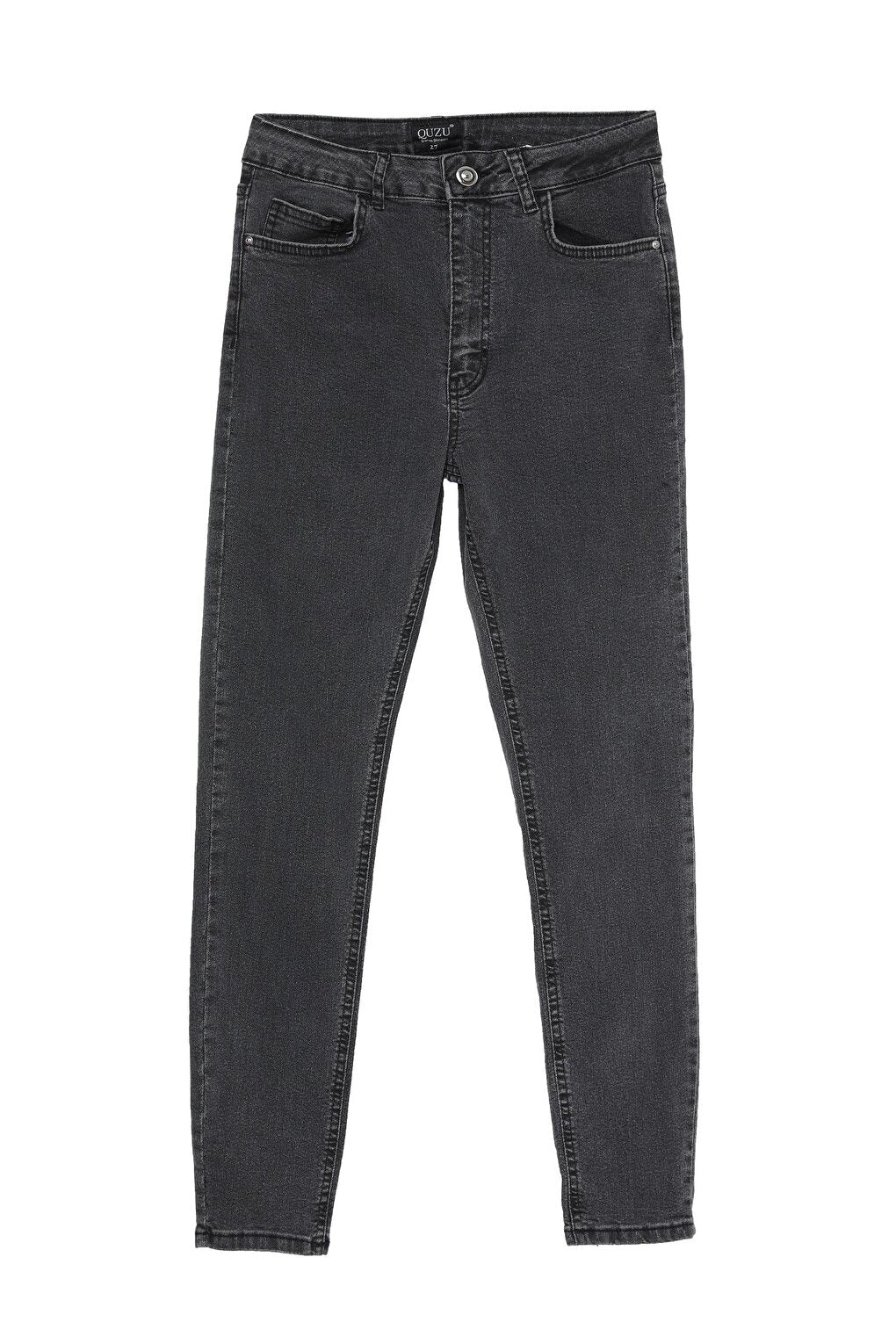 High Waist Slim Leg Jean Trousers Gray