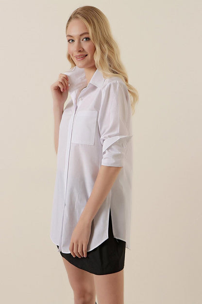 3879 Oversize Shirt with Pockets - White