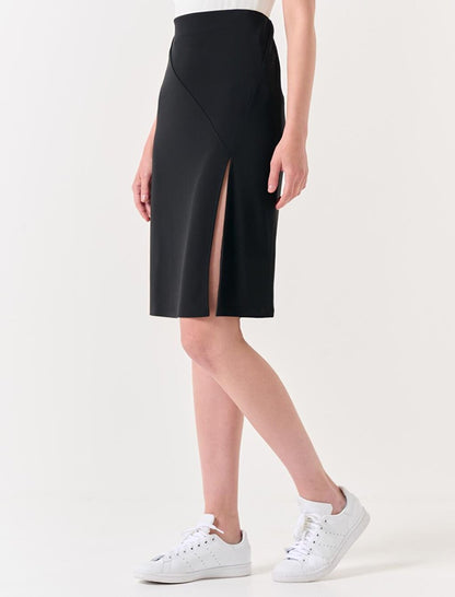 Black High Waist Slit Knitted Skirt