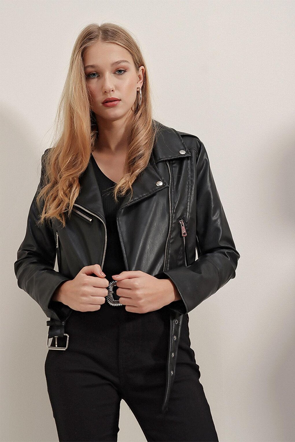 1029 Biker Faux Leather Jacket - Black