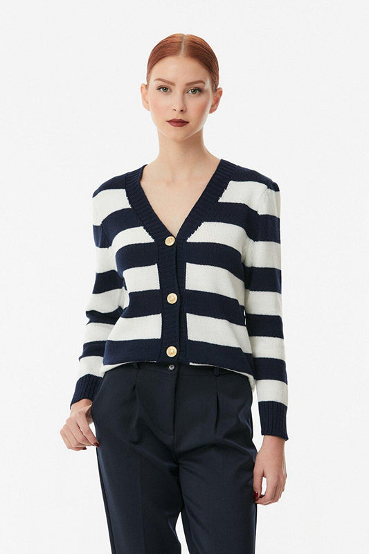 Striped Buttoned Knitwear Cardigan